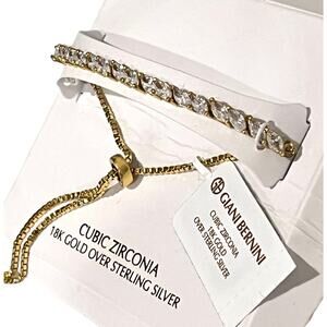 Giani Bernini Bolo Bracelet 18k Gold Plate Cubic Zirconia Marquise Adjusts New